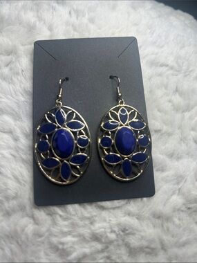 Blue Floral Filigree Drop Earrings - Women Jewelry